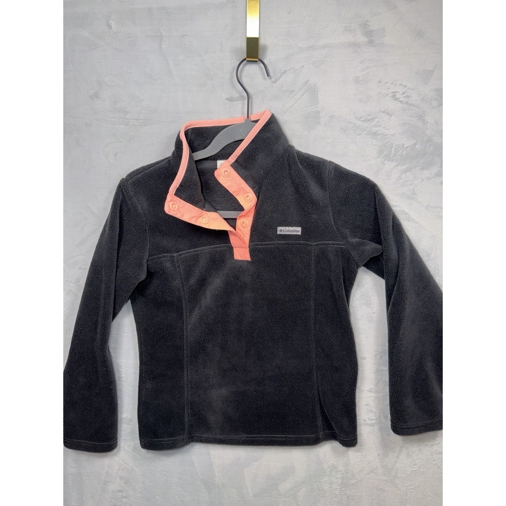 Columbia Girls Fleece Pullover Gray Peach 1/4 Snap Jacket Size M 10/12 1826131 - Picture 2 of 5